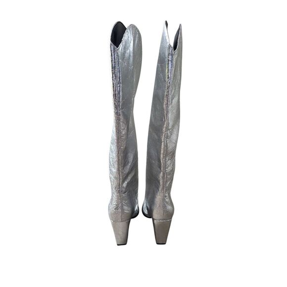 Steve Madden Silver Pointed Toe Size 6.5 Block Heel Knee High Boots NEW - Picture 4 of 9